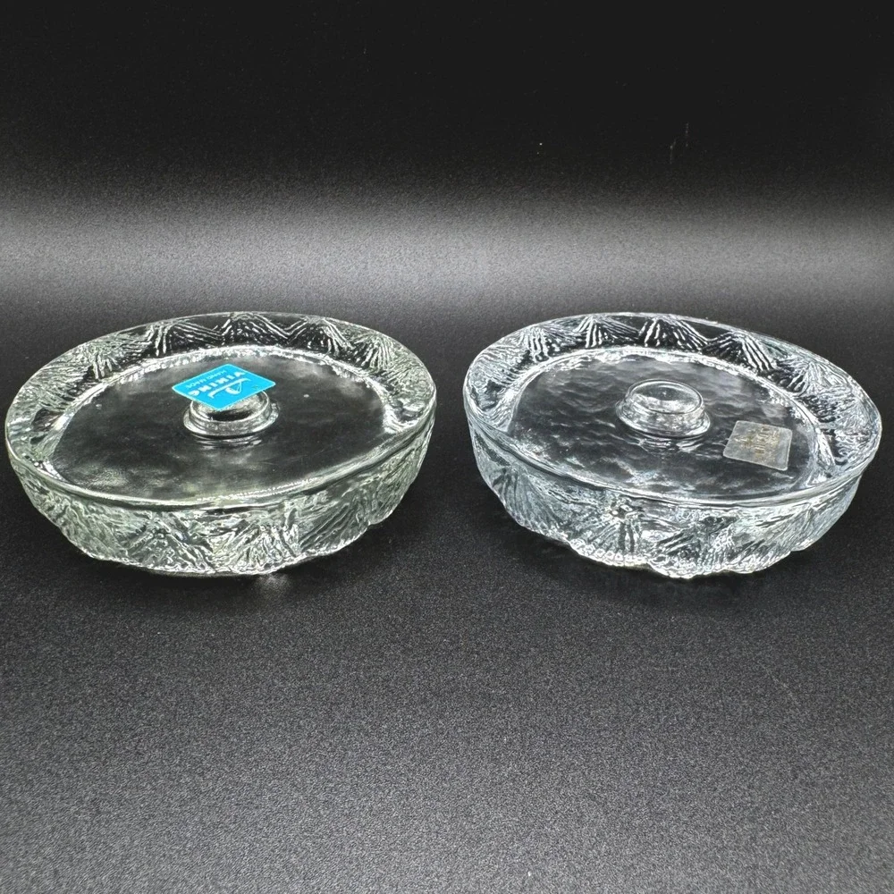 Vintage Viking Glass Candle Holders Lot of 2 Textured Shell Pattern MCM‎ Rare